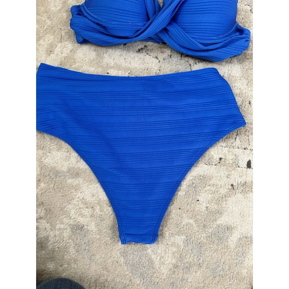 Women's 1X Royal Blue Front-Twist Bikini Top & Draped Bottom 2Pc Swimsuit Padded